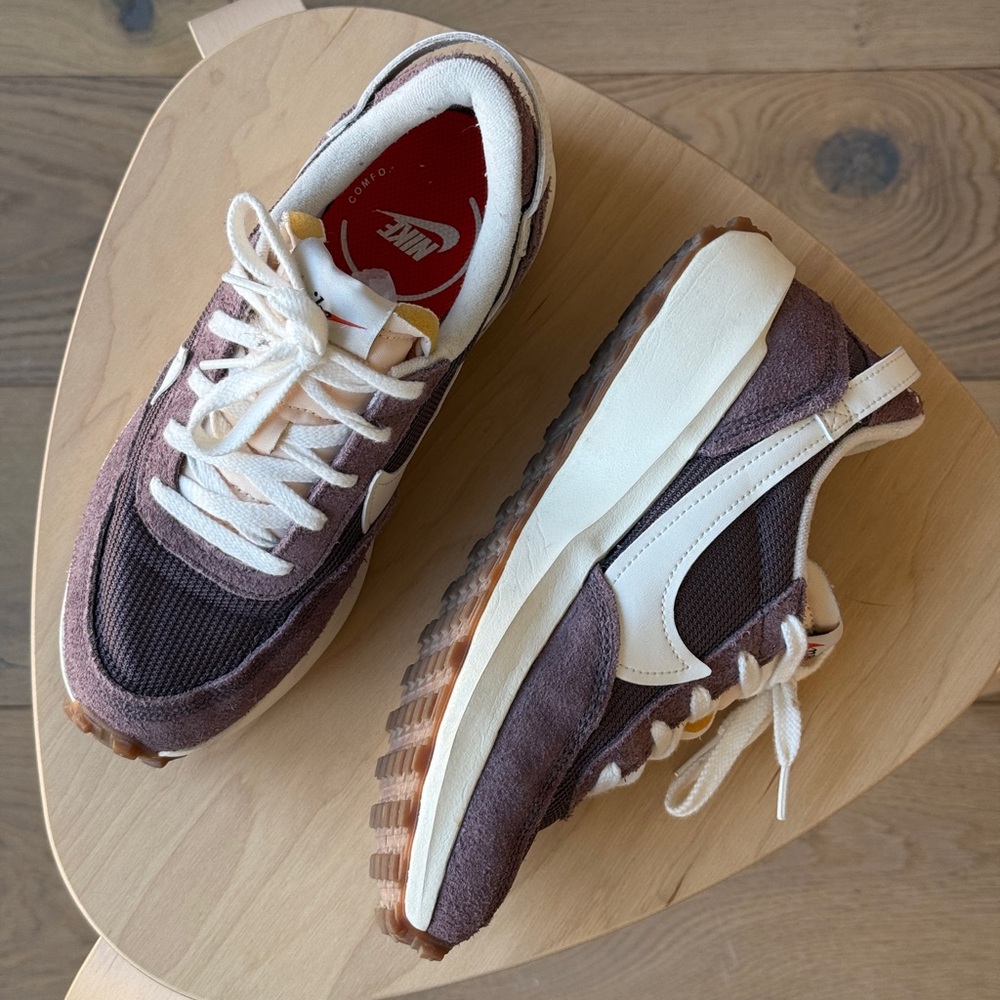 Nike Women's Brown and Cream Retro-Style Sneakers